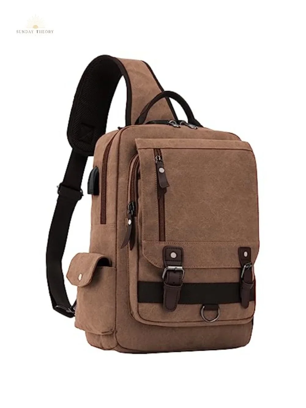 Canvas Messenger Bag with USB Charging and Anti-Theft Lock
